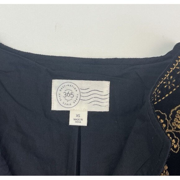 Velvet Floral Embroidered Crop Jacket XS Boxy Bell Sleeve Boho Hippie Holiday - Picture 3 of 10